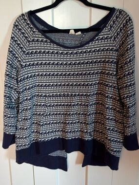 Roxy Navy and Cream Striped Scoop-Neck Open-back Sweater